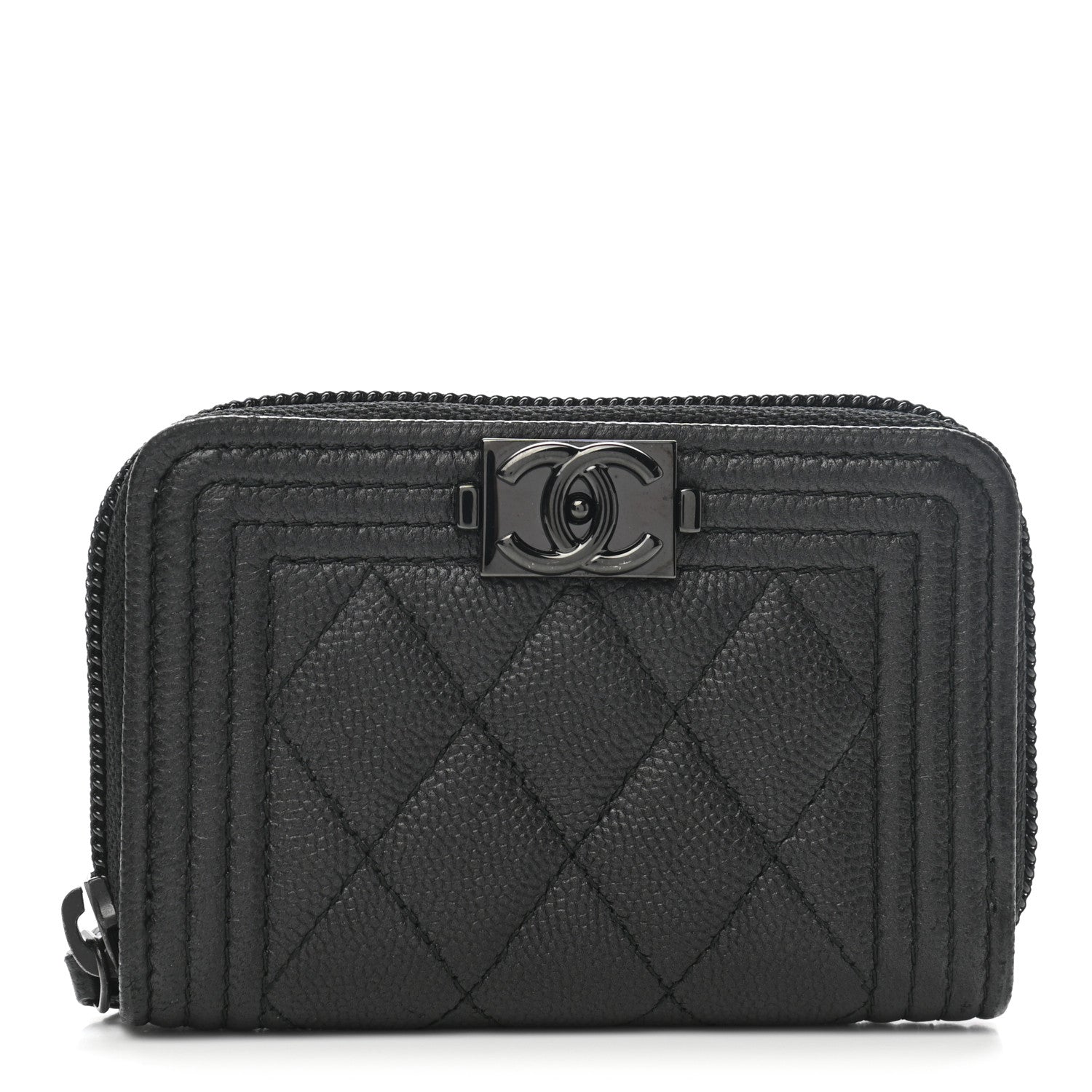 Chanel Caviar Quilted Boy Zip Around Coin Purse Wallet So Black 1 of 7