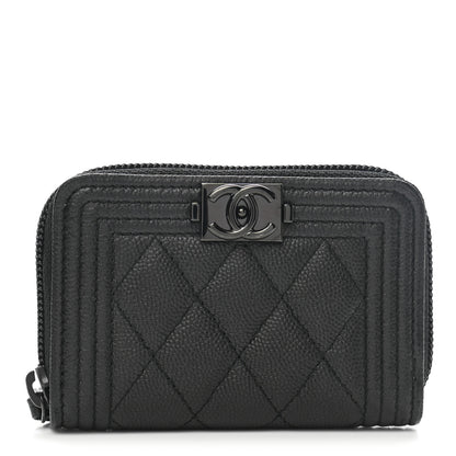 Chanel Caviar Quilted Boy Zip Around Coin Purse Wallet So Black 1 of 7
