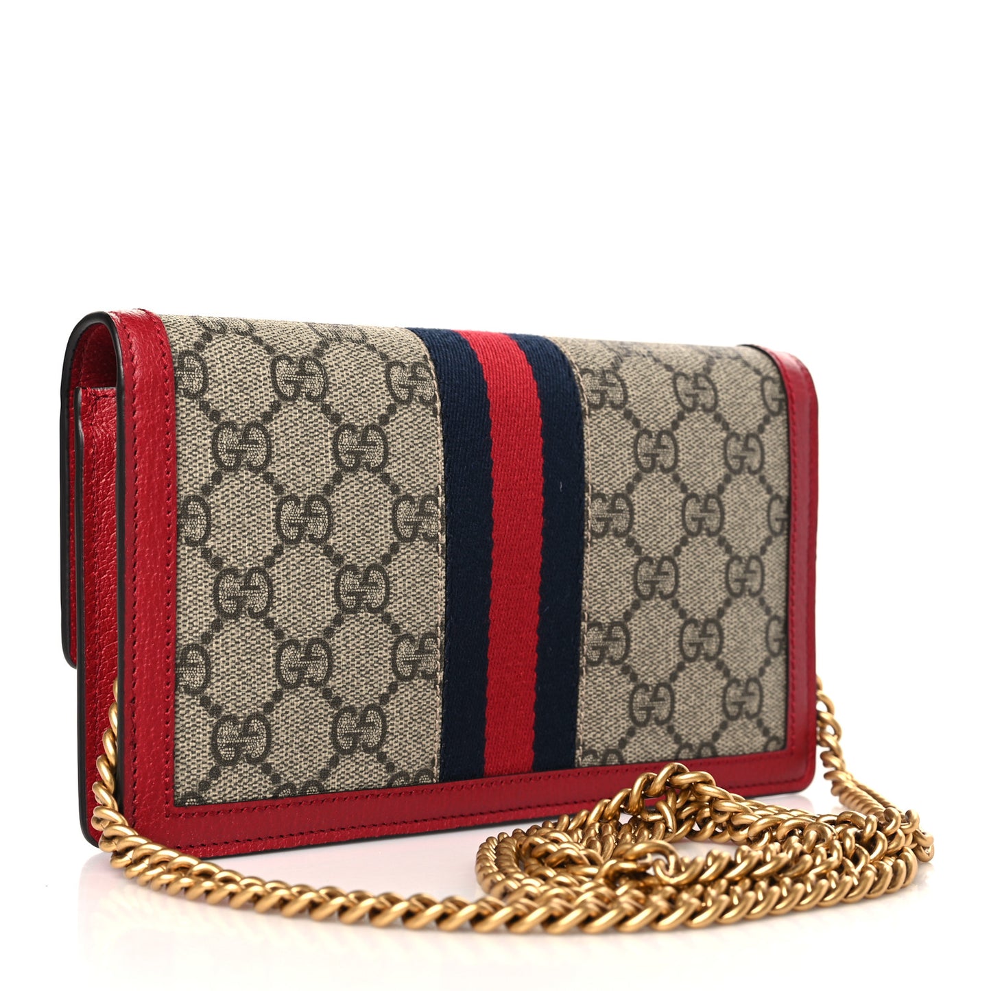 GG Supreme Monogram Web Queen Margaret Chain Wallet Red