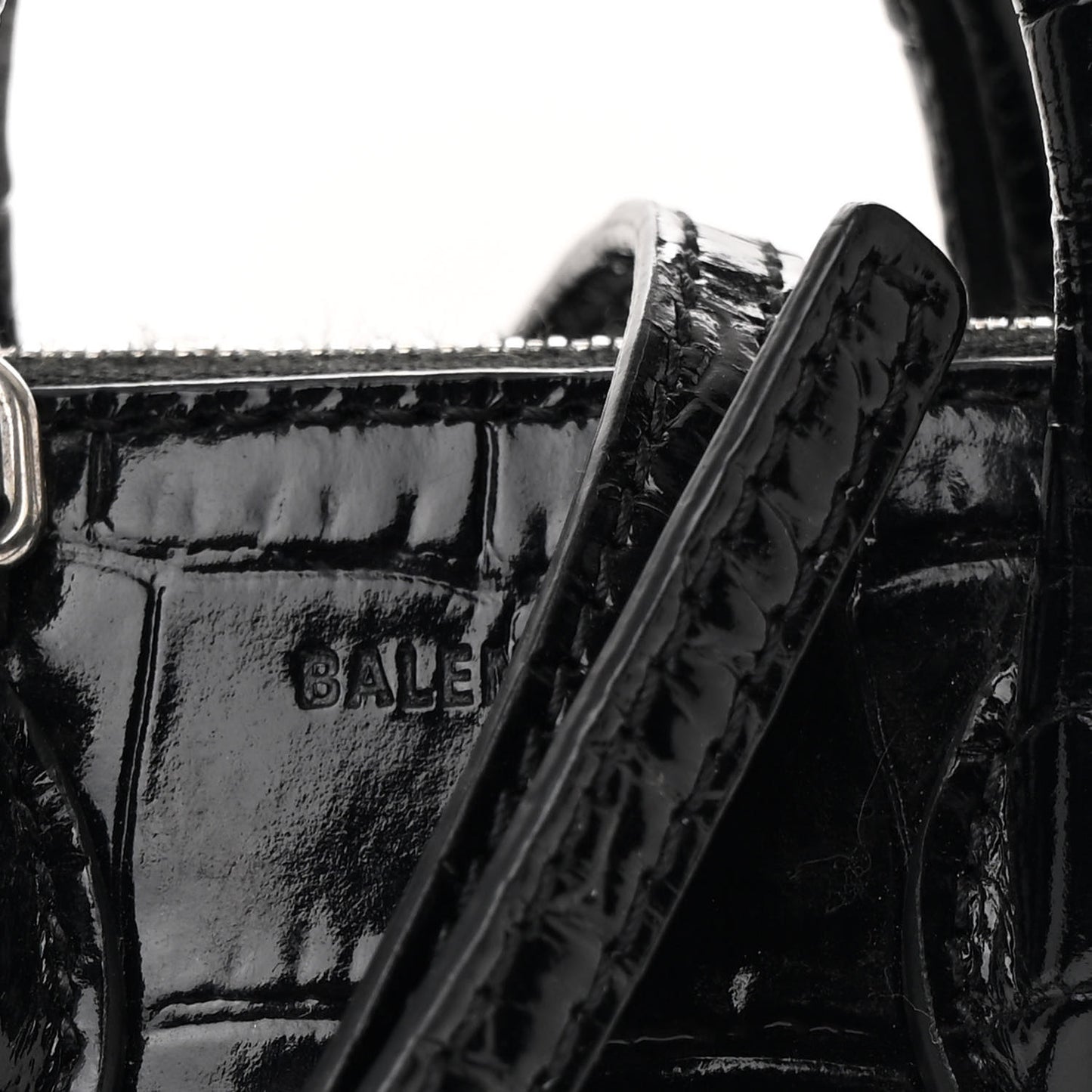 Shiny Calfskin Logo Crocodile Embossed Mini Ville Top Handle Bag Black