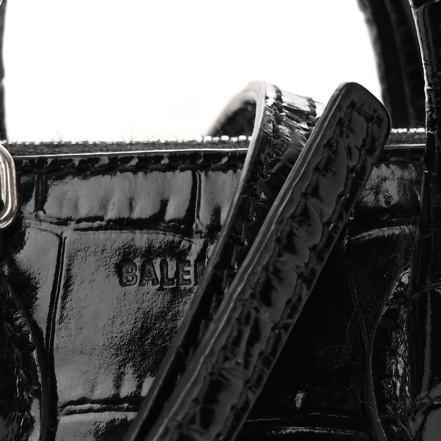 Balenciaga Shiny Calfskin Logo Crocodile Embossed Mini Ville Top Handle Bag Black 9 of 11