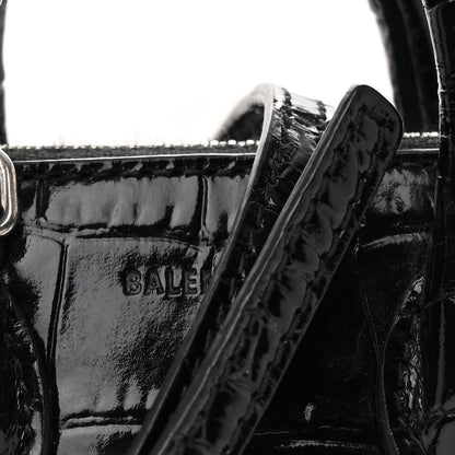 Balenciaga Shiny Calfskin Logo Crocodile Embossed Mini Ville Top Handle Bag Black 9 of 11