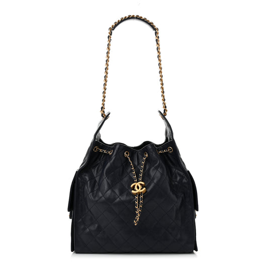 Caviar Quilted Medium Chanel 25 Handbag Dark Navy