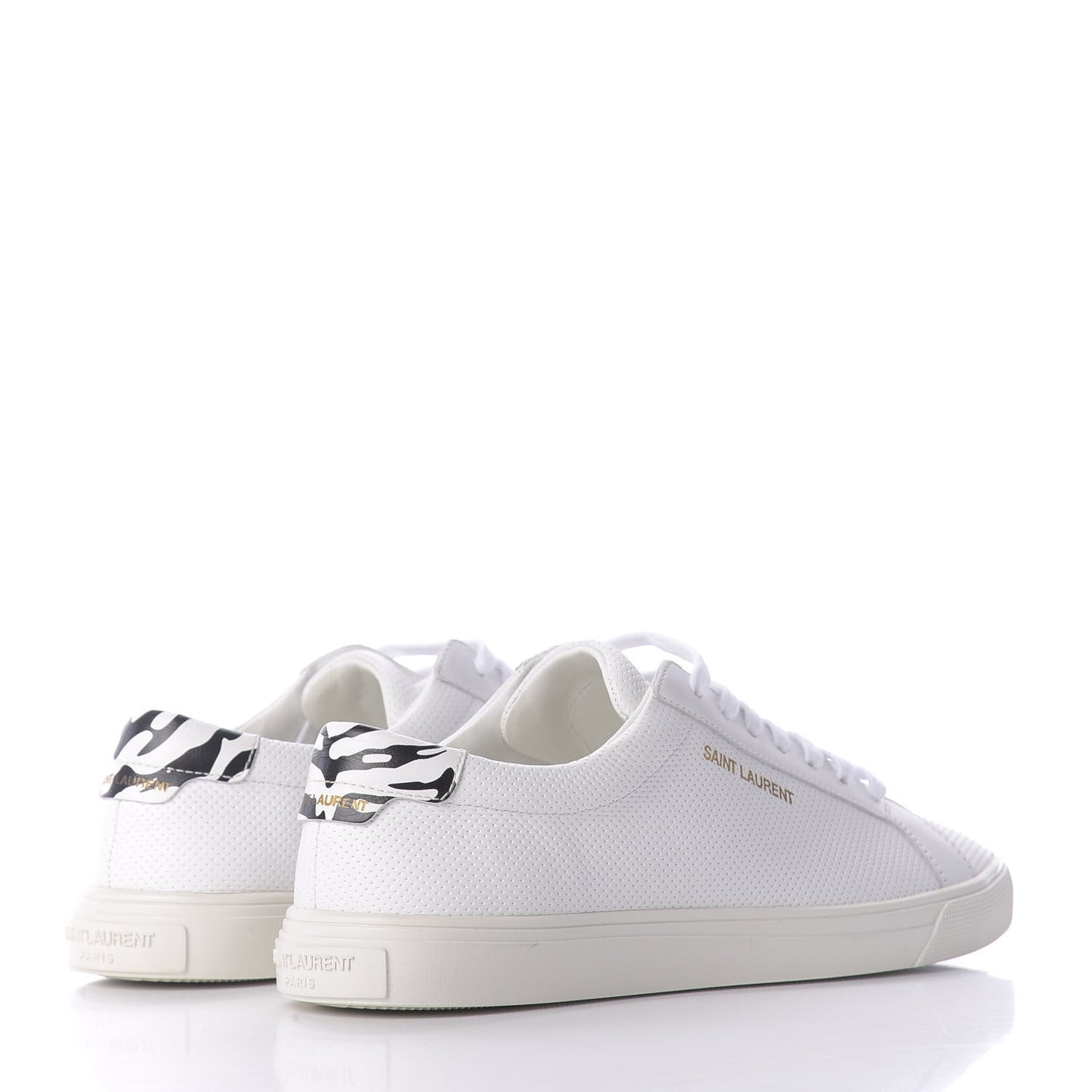 Perforated Calfskin Zebra Print Andy Low Top Sneakers 38.5 White