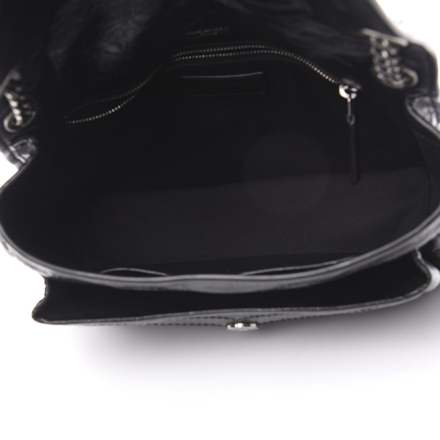 Crinkled Calfskin Matelasse Monogram Medium Niki Chain Satchel Black