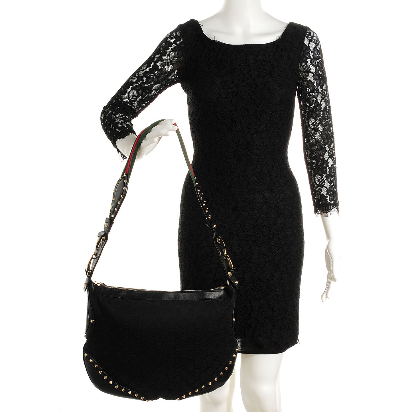 Monogram Medium Studded Pelham Shoulder Bag Black