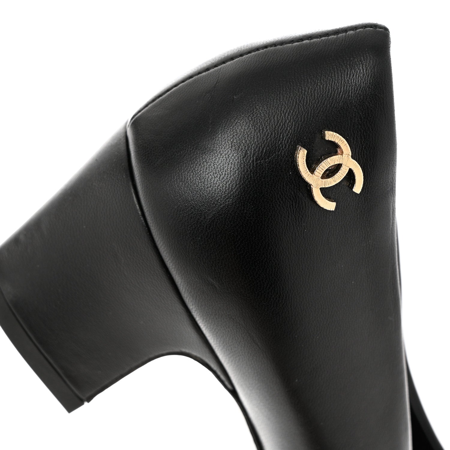 Chanel Lambskin Patent Calfskin Cap Toe CC Pumps 38 Black 9 of 14