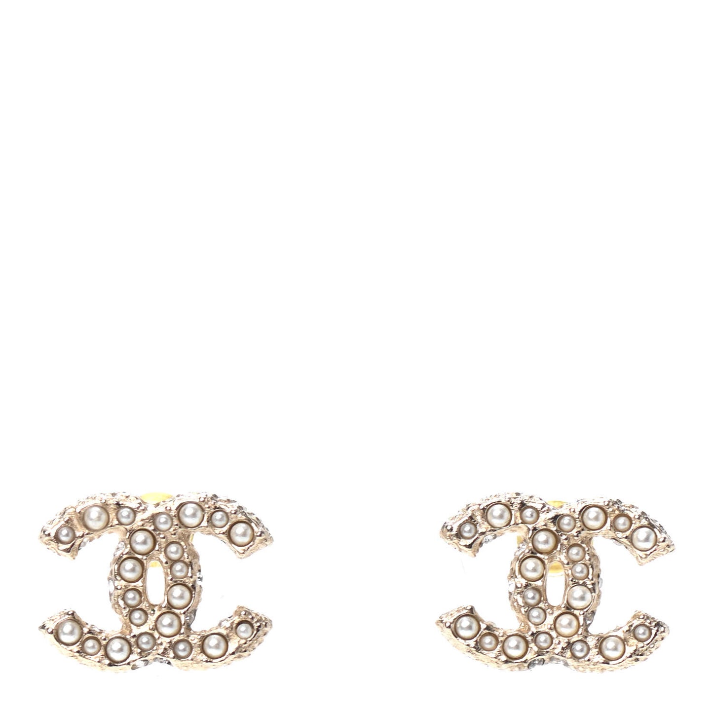 Pearl Crystal CC Earrings Light Gold