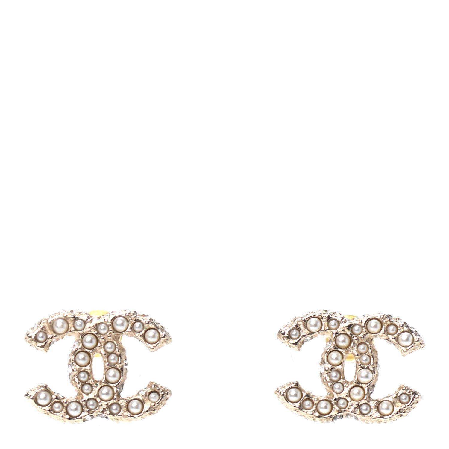 Chanel Pearl Crystal CC Earrings Light Gold 1 of 4