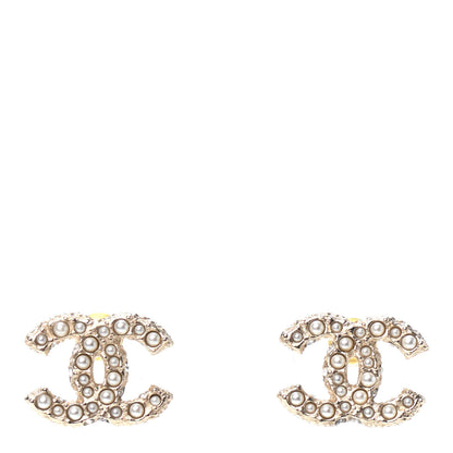Chanel Pearl Crystal CC Earrings Light Gold 1 of 4