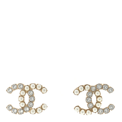 Chanel Pearl Crystal CC Earrings Gold 1 of 4
