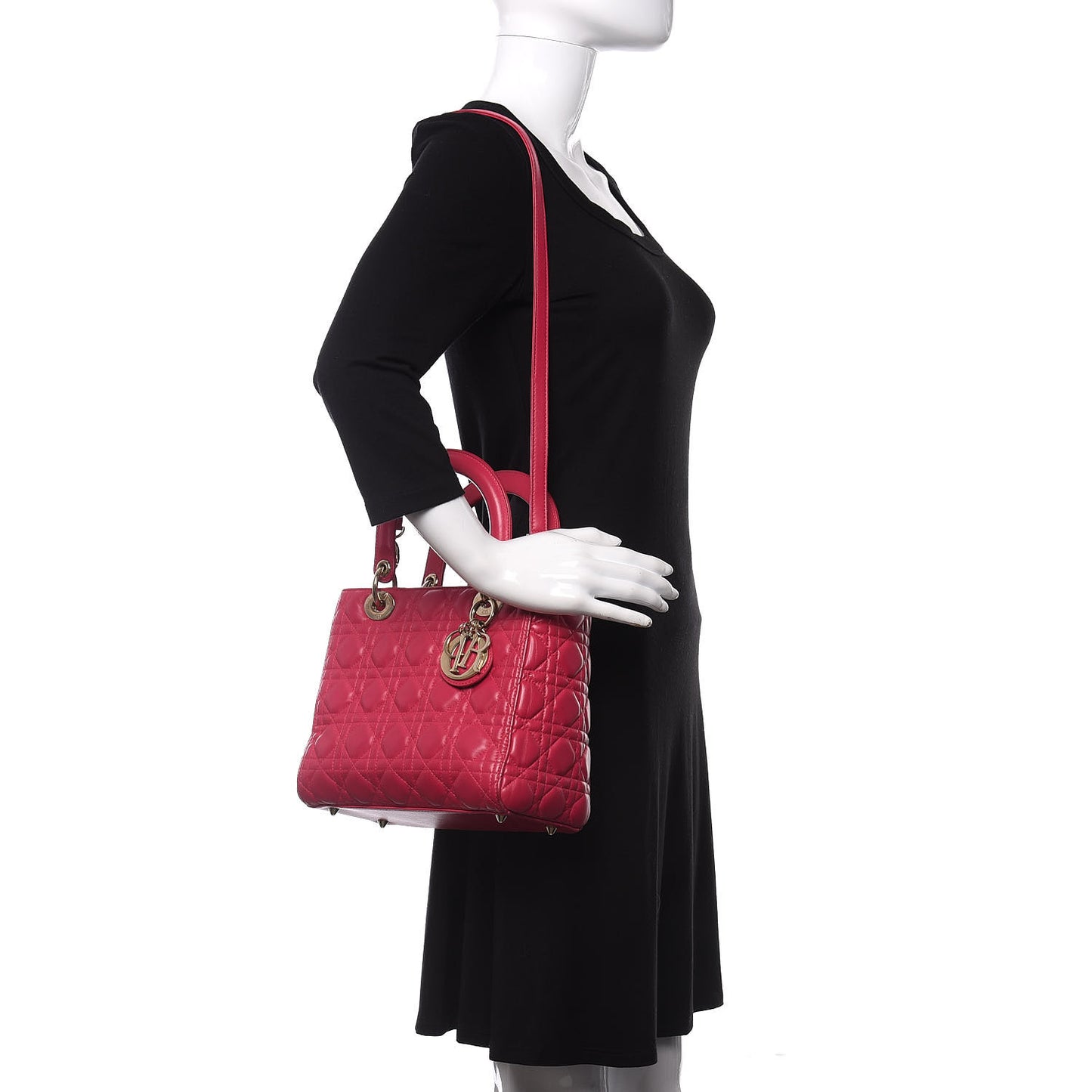 Lambskin Cannage Medium Lady Dior Fuchsia