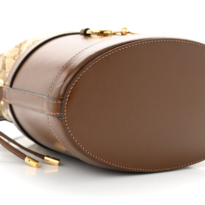 Gucci Monogram Textured Calfskin Horsebit 1955 Drawstring Bucket Bag Beige Brown Sugar 8 of 9