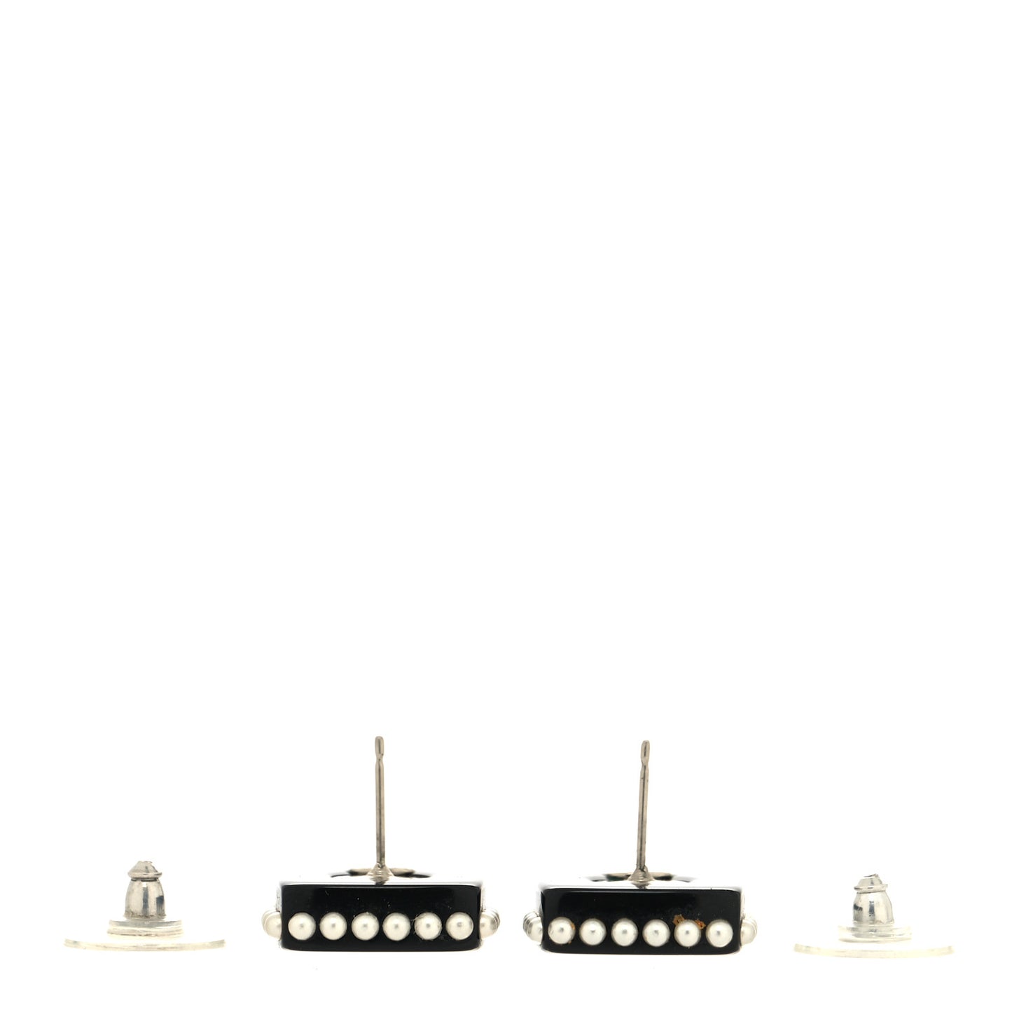 Resin Pearl Square CC Earrings Black