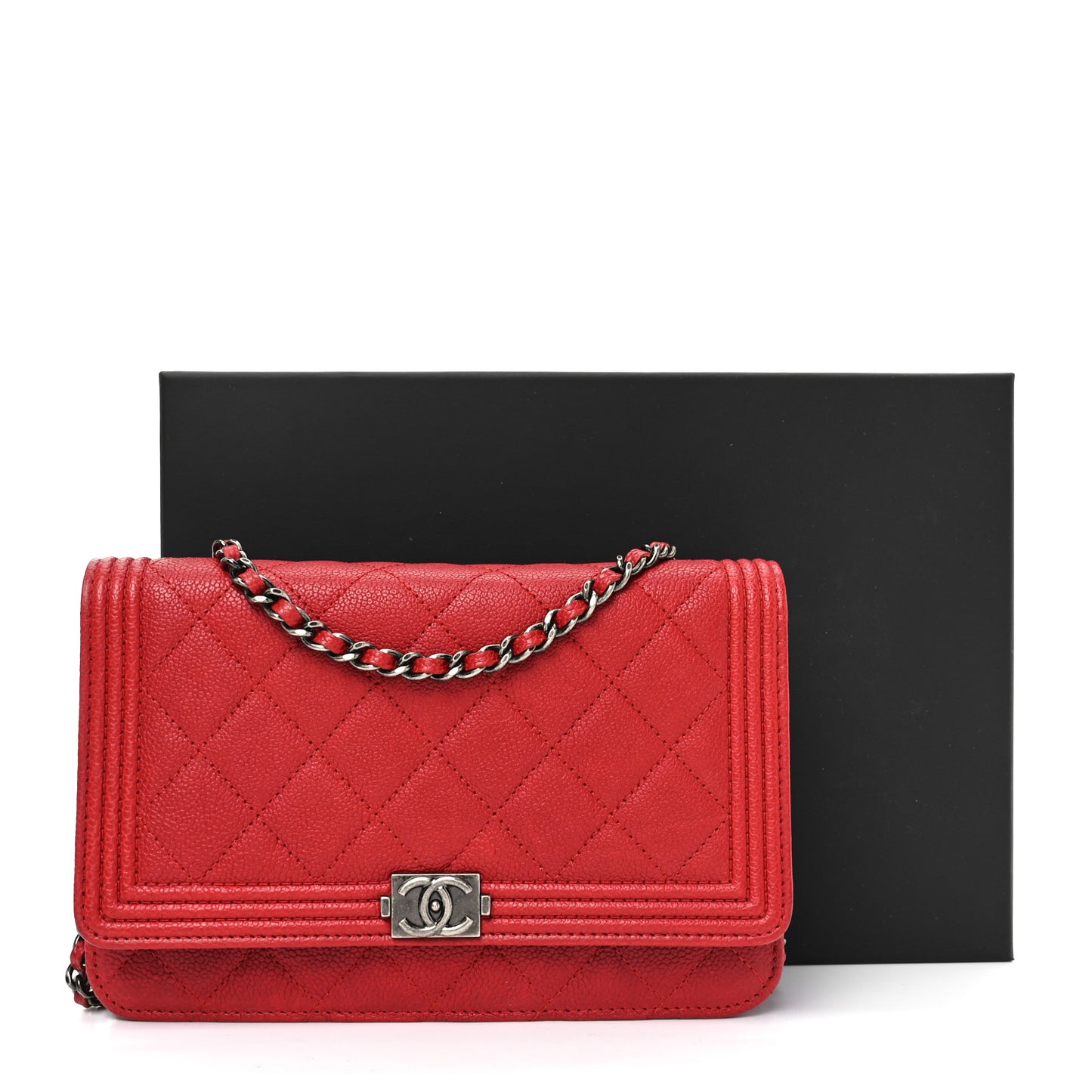 Caviar Quilted Boy Wallet On Chain WOC Red