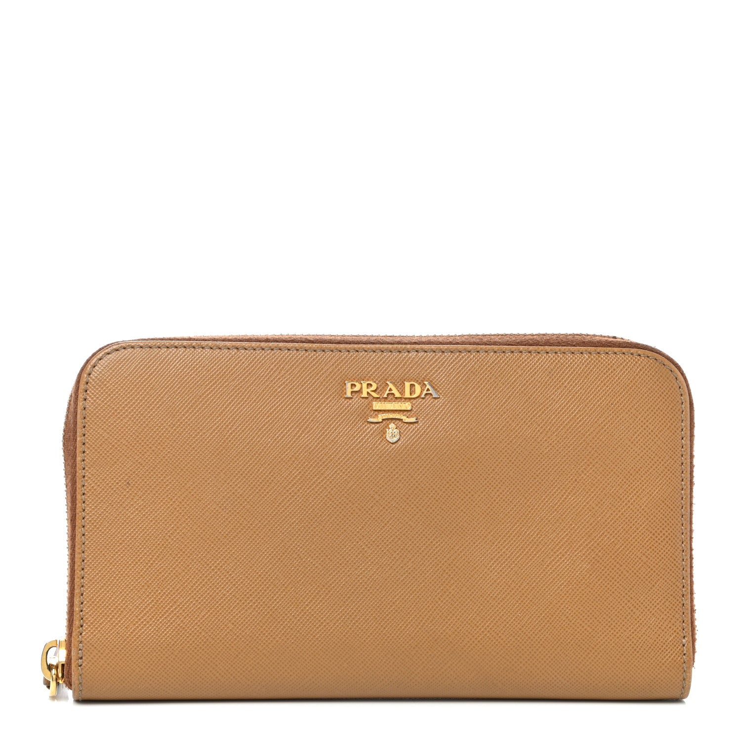 Prada Saffiano Metal Zip Around Wallet Caramel 1 of 11