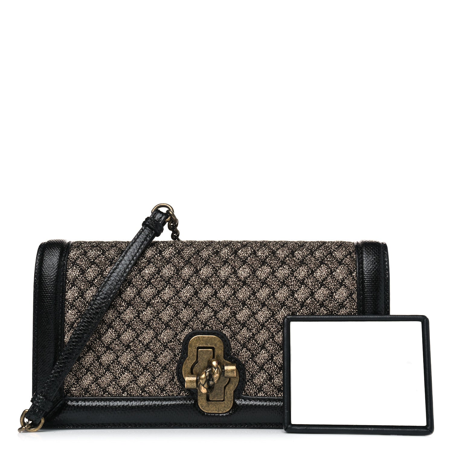 Bottega Veneta Metallic Wool Woven Patent Ayers Olimpia Knot Gold Black 1 of 6