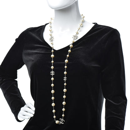Chanel Crystal Pearl CC Long Necklace Silver 2 of 4