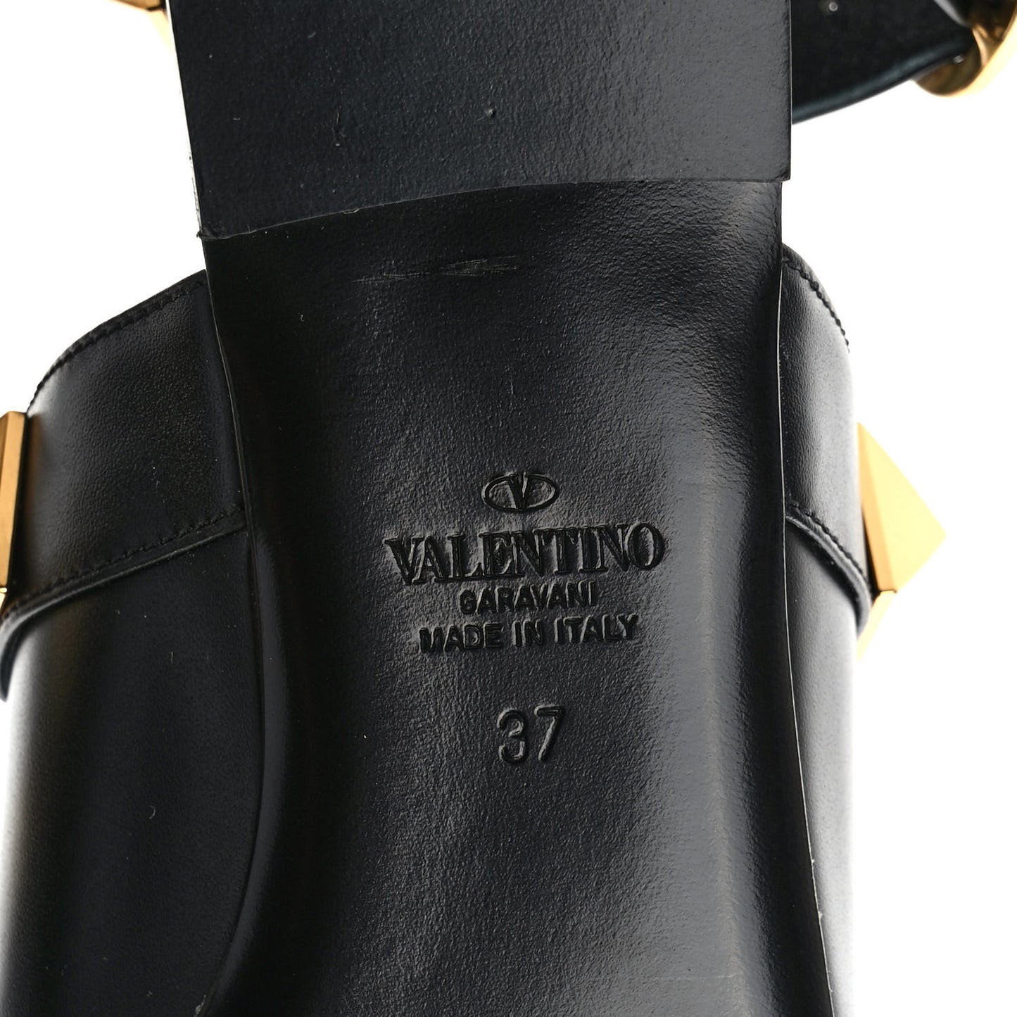 Calfskin Roman Stud Ankle Strap Flat Mules 37 Black