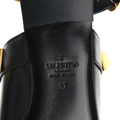 Valentino Garavani Calfskin Roman Stud Ankle Strap Flat Mules 37 Black 6 of 8