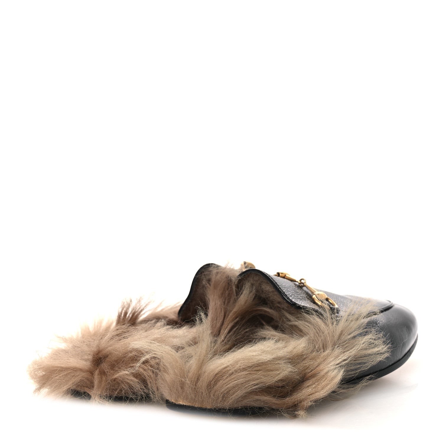 Gucci Patent Fur Womens Princetown Slippers 36 Black Natural 5 of 10