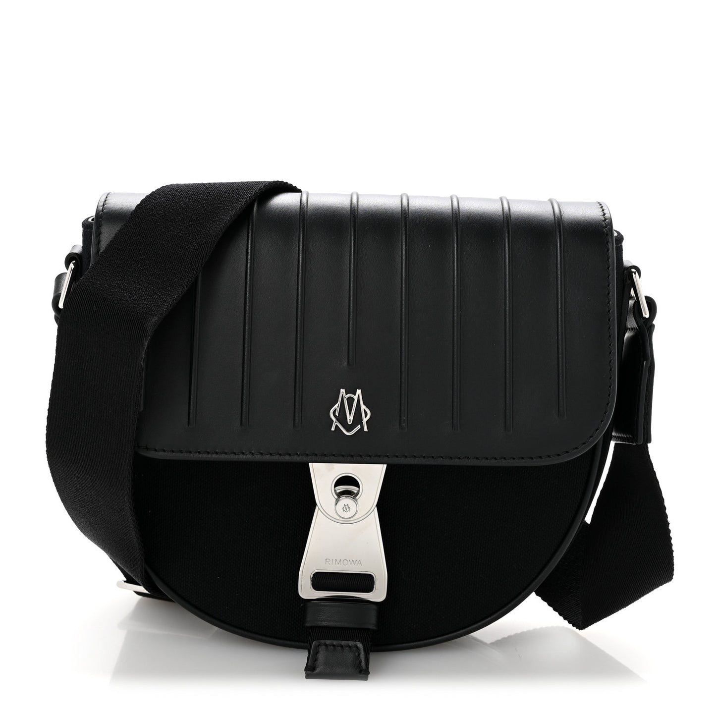 Calfskin Canvas Never Still Crossbody Flap Bag Black