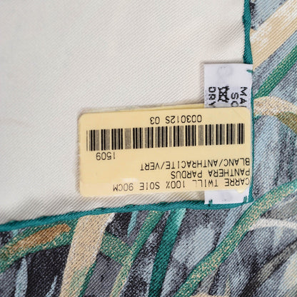Hermes Silk Panthera Pardus Scarf 90 Blanc Anthracite Vert 6 of 6