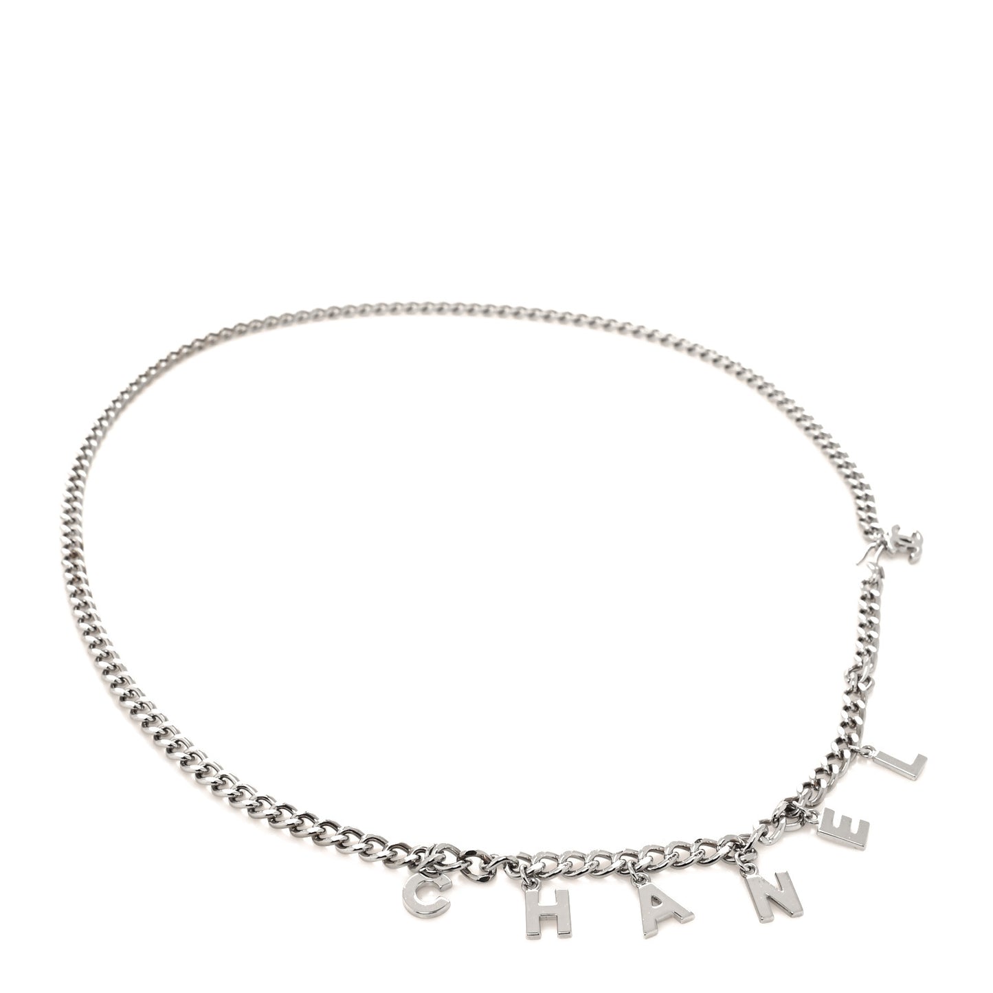Metal CC Chain Logo Belt Silver