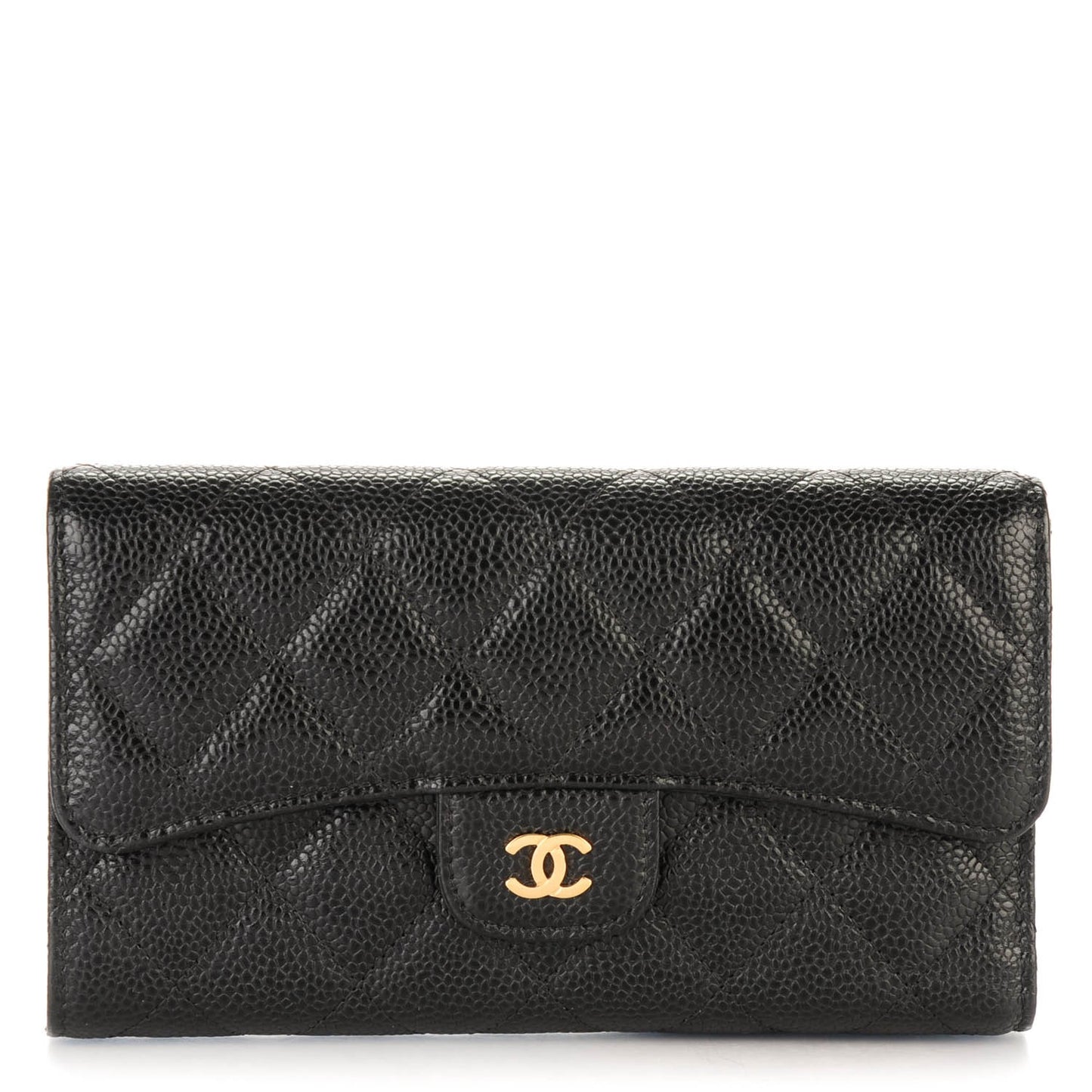 Caviar Quilted Long Flap Wallet Black