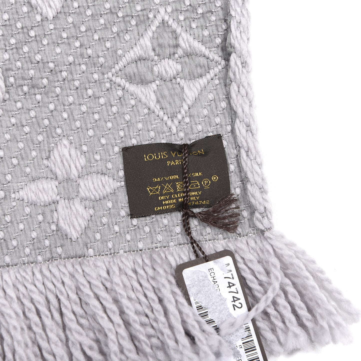 Wool Silk Logomania Scarf Pearl Grey