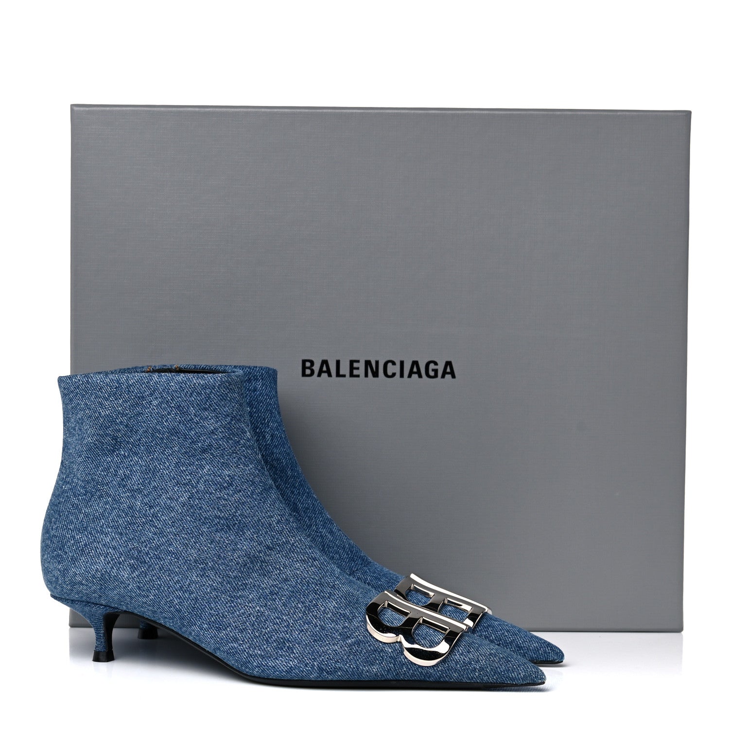 Balenciaga Denim BB Pointy Toe Ankle Booties 35.5 Light Bleu 10 of 10