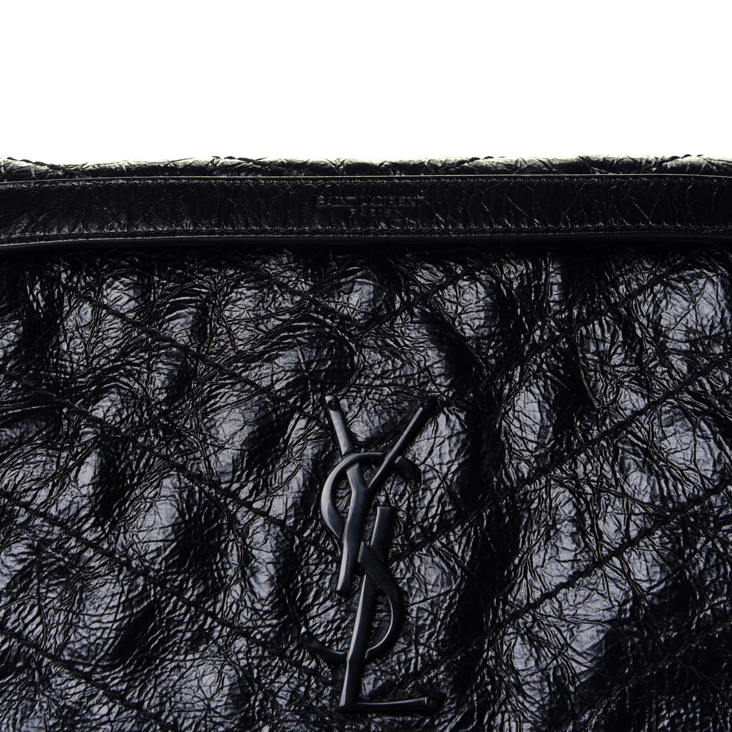 Crinkled Calfskin Matelasse Monogram Medium Niki Chain Satchel Black