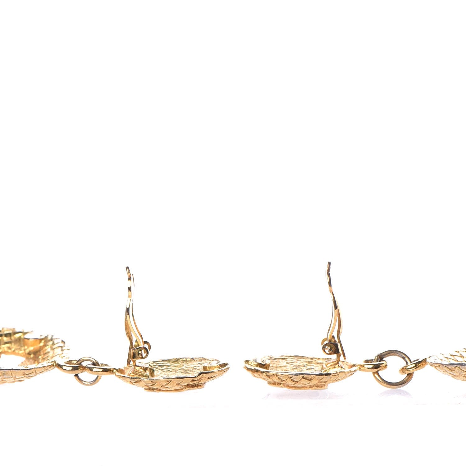 Chanel CC Woven Clip On Drop Earrings Gold 3 of 5