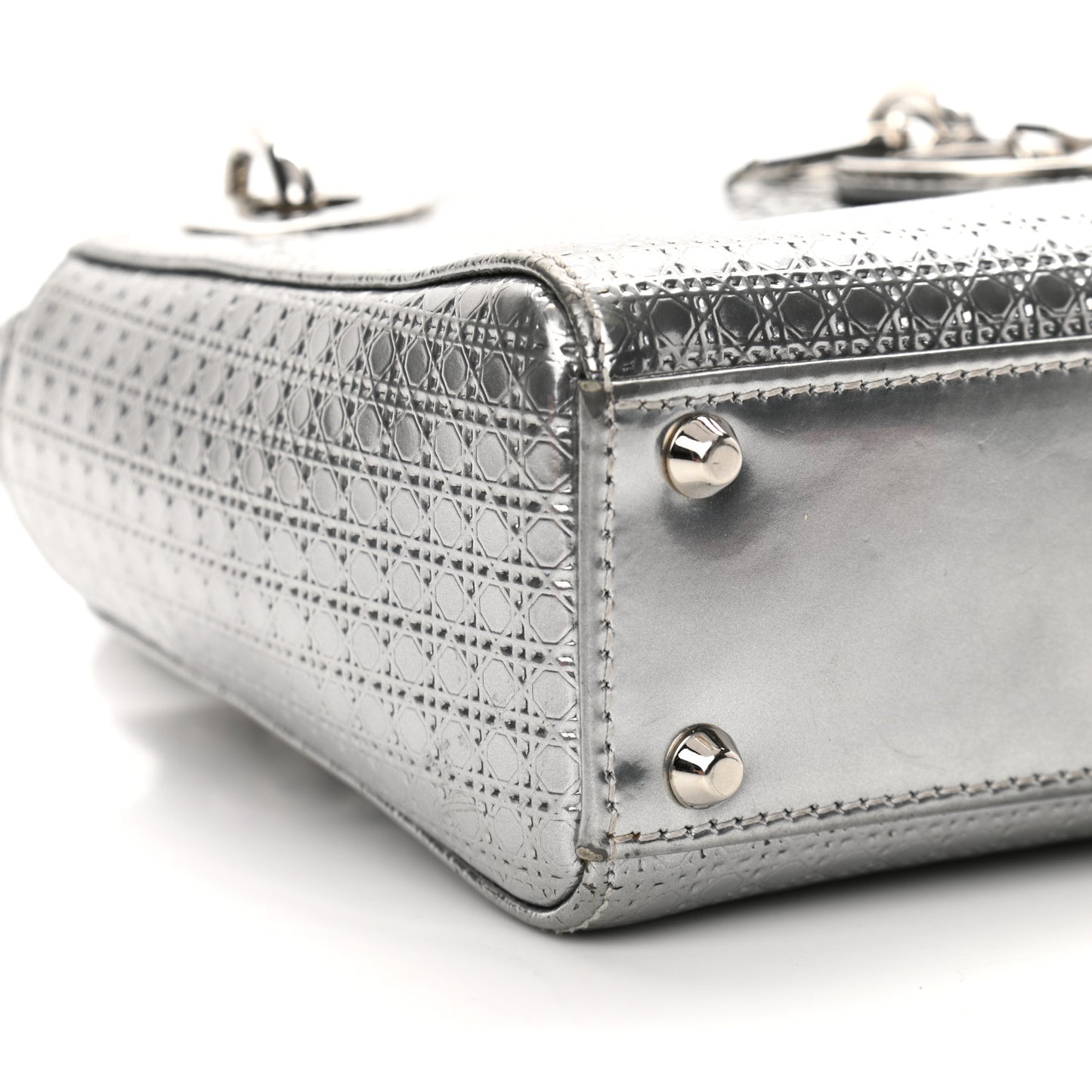 Metallic Patent Micro-Cannage Mini Lady Dior Silver