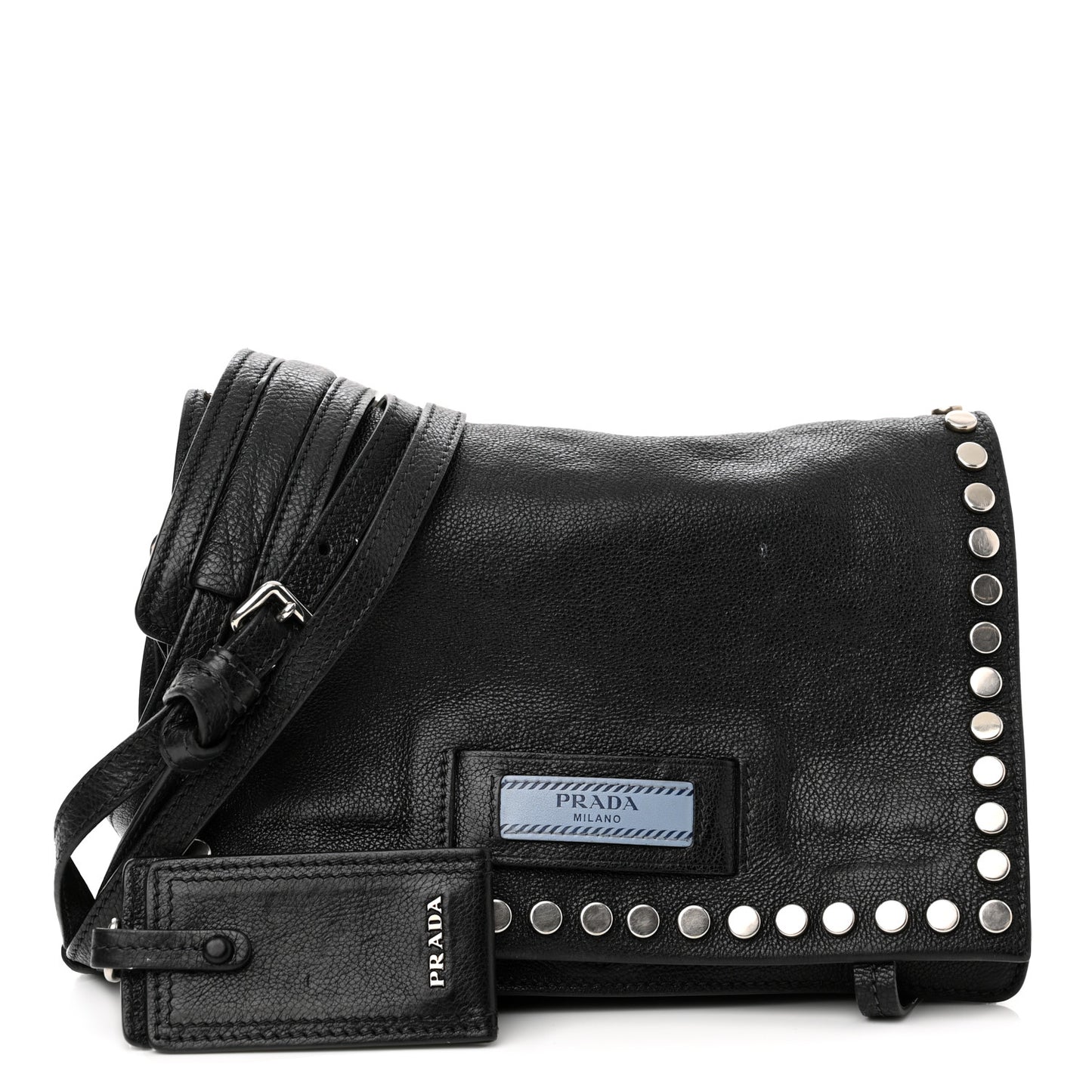 Glace Calfskin Studded Etiquette Flap Black