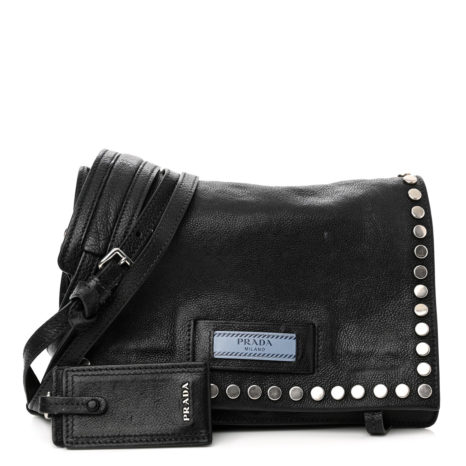 Prada Glace Calfskin Studded Etiquette Flap Black 1 of 11