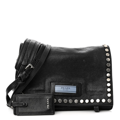 Prada Glace Calfskin Studded Etiquette Flap Black 1 of 11