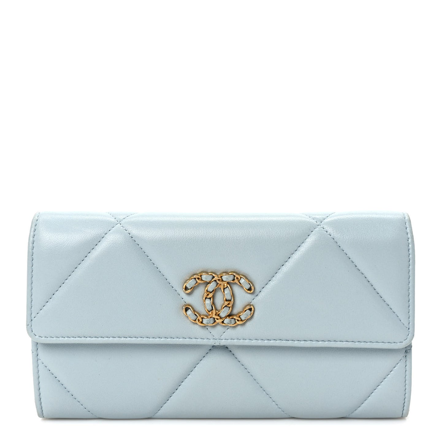 Lambskin Quilted Chanel 19 Flap Wallet Light Blue