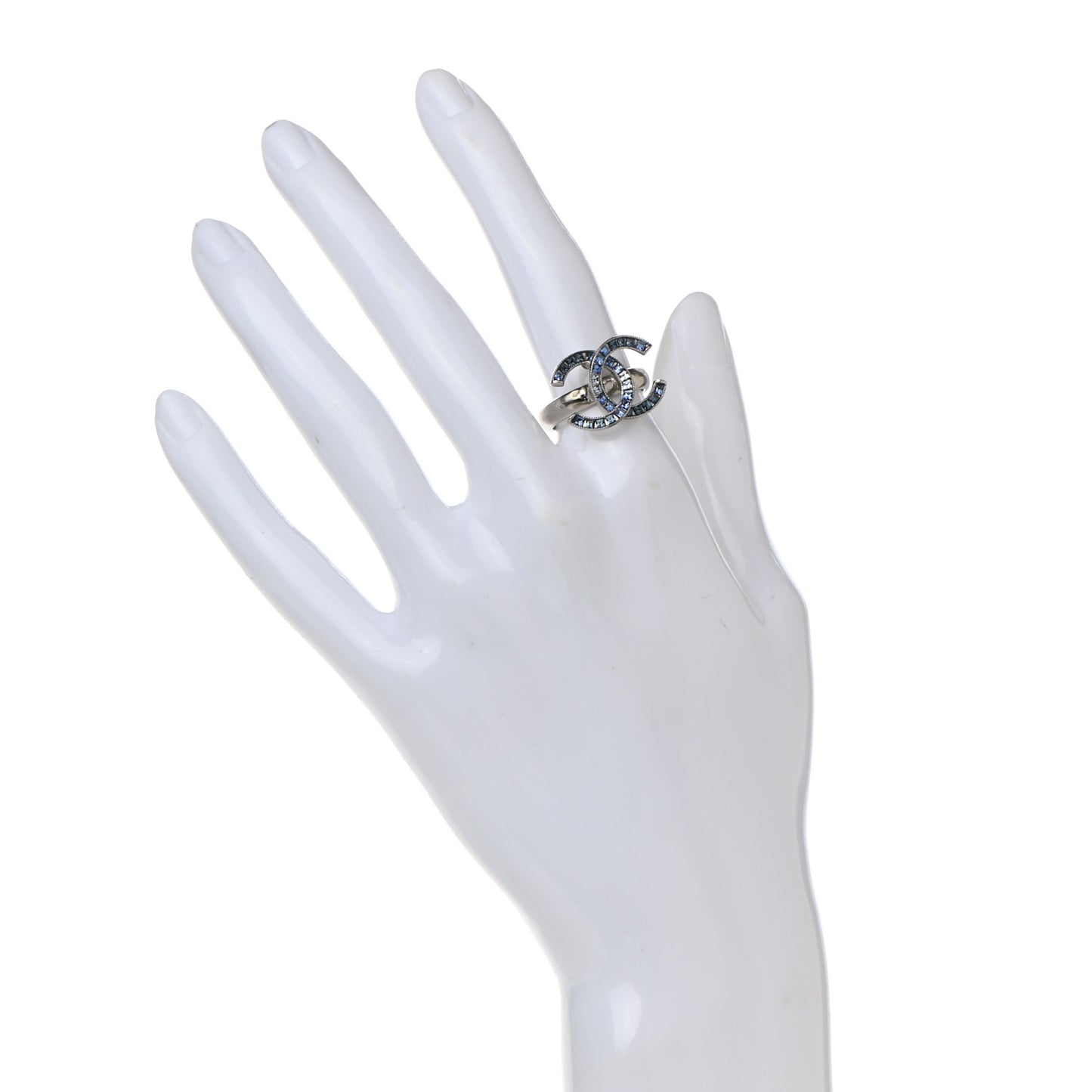 Crystal Baguette CC Ring 6 Blue Silver