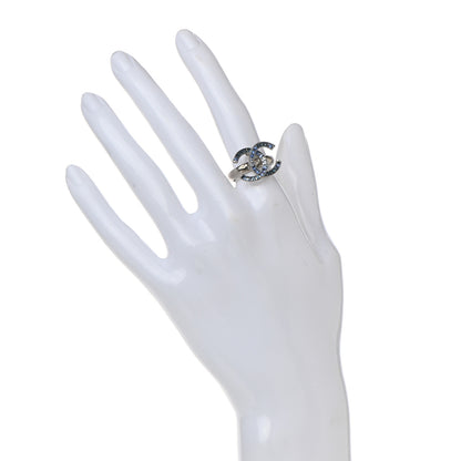 Chanel Crystal Baguette CC Ring 6 Blue Silver 2 of 7