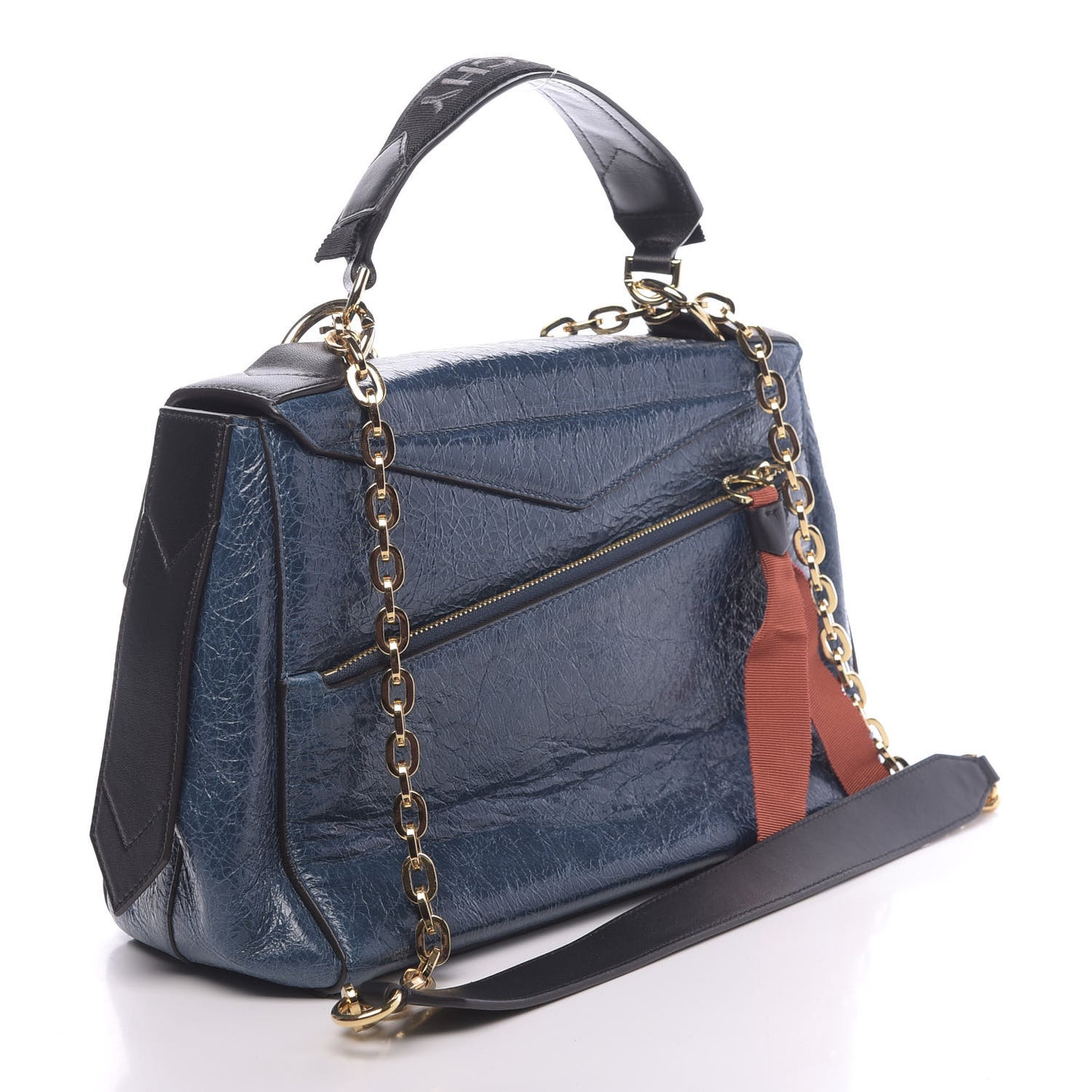 Creased Patent Calfskin Medium ID Flap Oil Blue