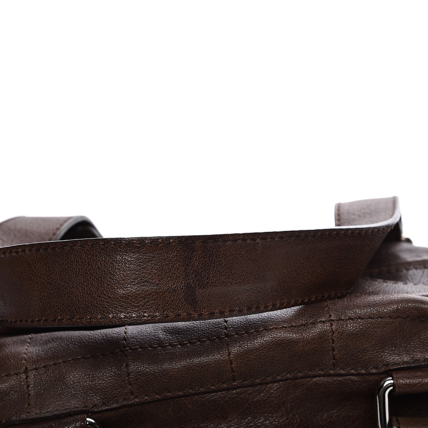 Calfskin Square Stitch Round Bowling Bag Brown