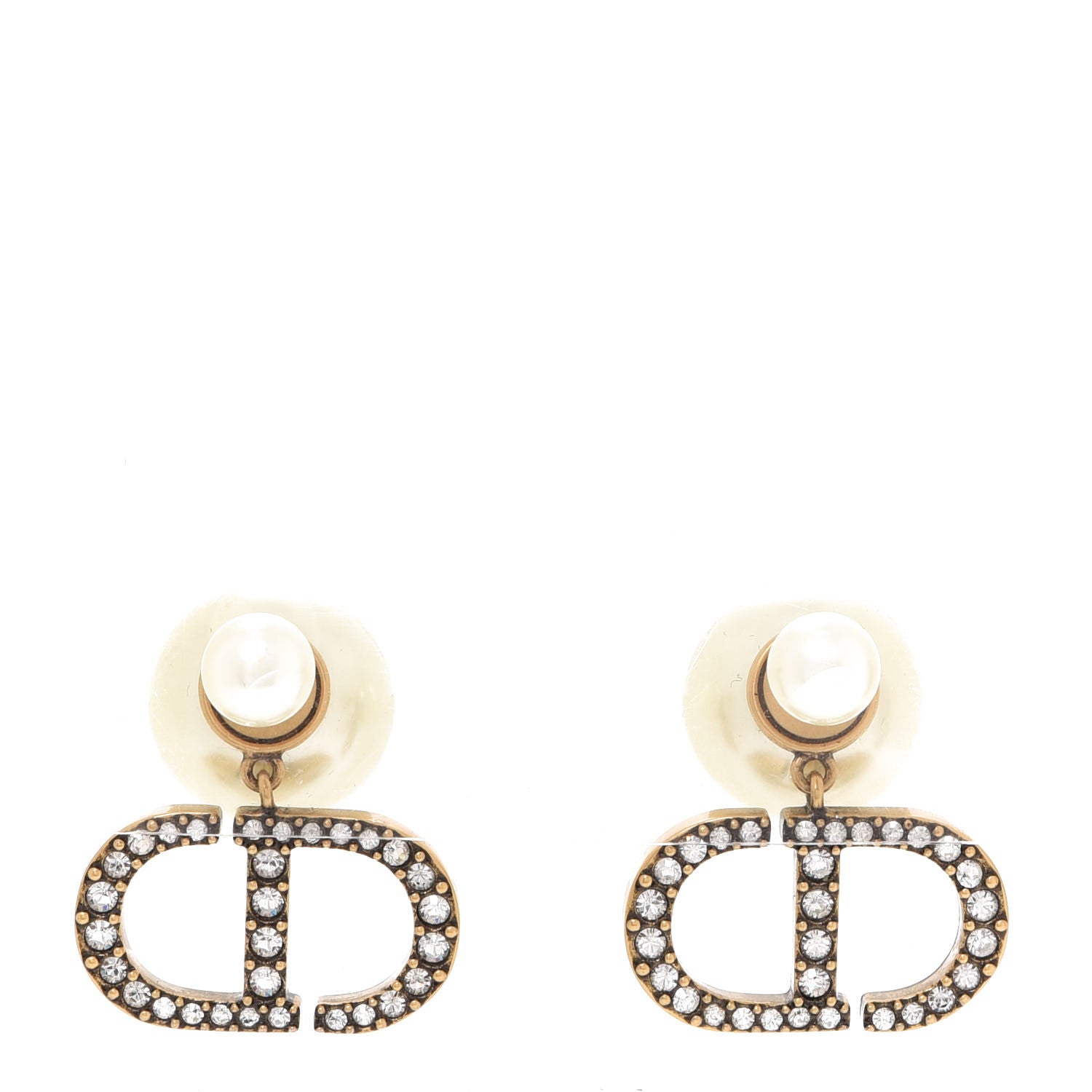 Christian Dior Crystal Pearl Clair D Lune Earrings Gold 1 of 4