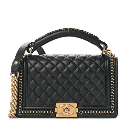 Chanel Calfskin Quilted Medium Boy Top Handle Flap Black 1 of 9