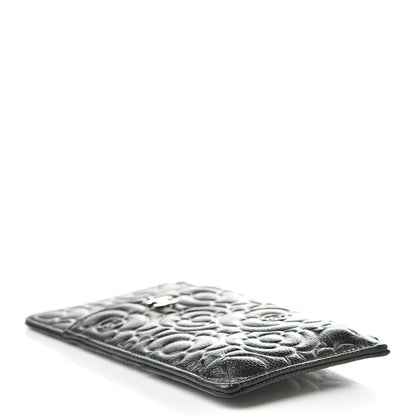 Chanel Caviar Camellia Embossed Classic Flat Wallet Pouch Black 4 of 8