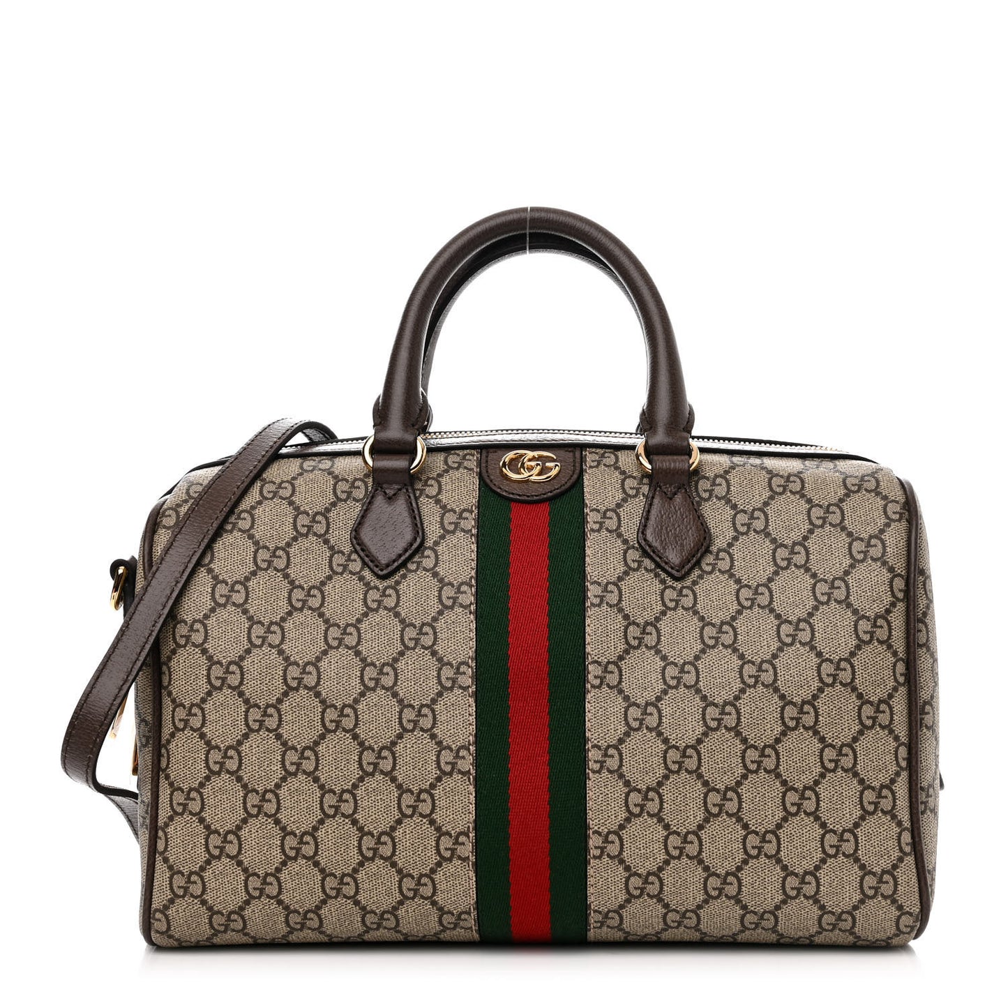 GG Supreme Monogram Web Medium Ophidia Top Handle Bag Beige Ebony