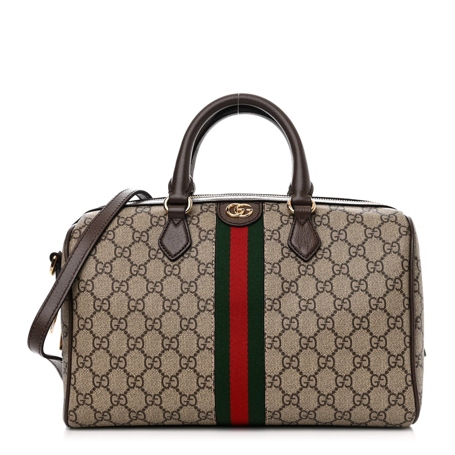 Gucci GG Supreme Monogram Web Medium Ophidia Top Handle Bag Beige Ebony 1 of 12