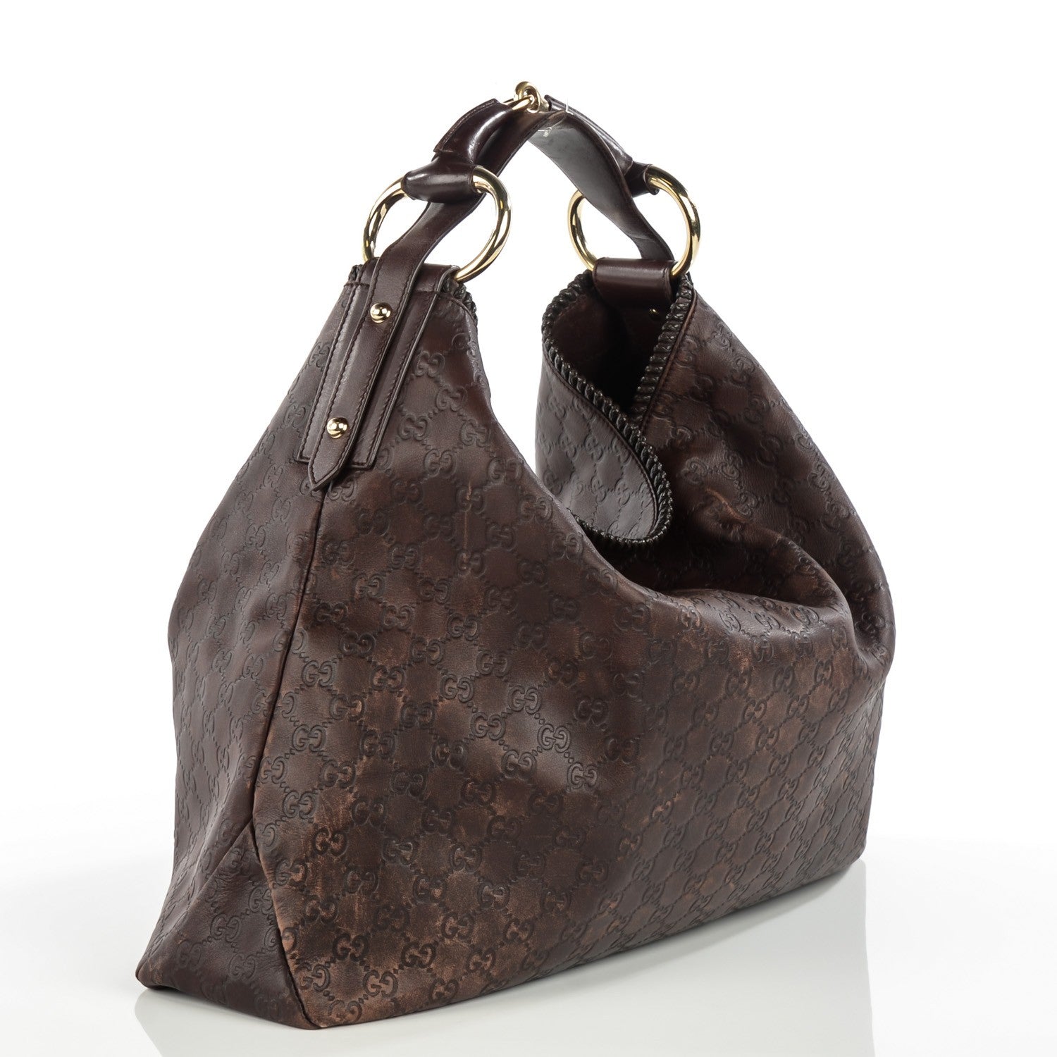 Gucci Guccissima Large Horsebit Chain Hobo Chocolate Brown 3 of 7