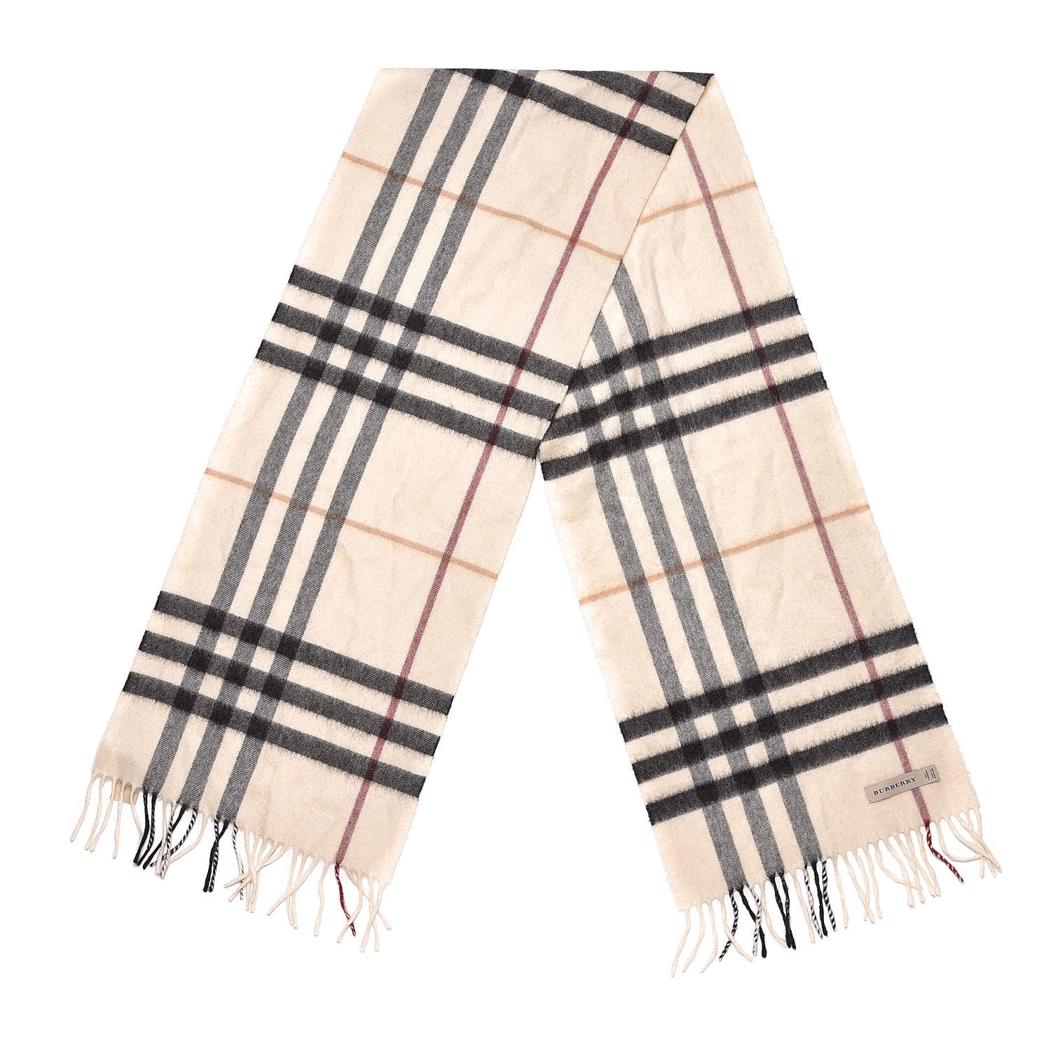 Burberry Cashmere Half Mega Check Fringe Scarf Ivory 3 of 5