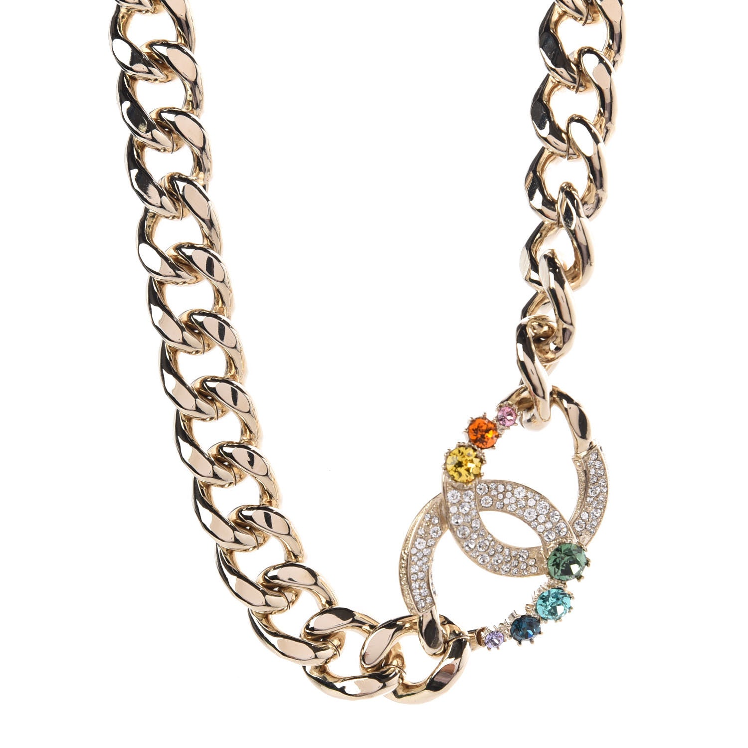 Chanel Chain Crystal Over The Rainbow CC Choker Necklace Gold Multicolor 1 of 7